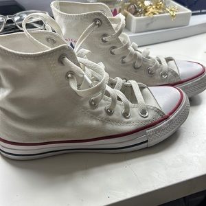 all white high top converse size 4 men’s / 6 womans